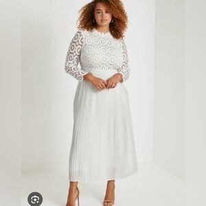 Eloquii White Lace and Pleated Midi Skirt